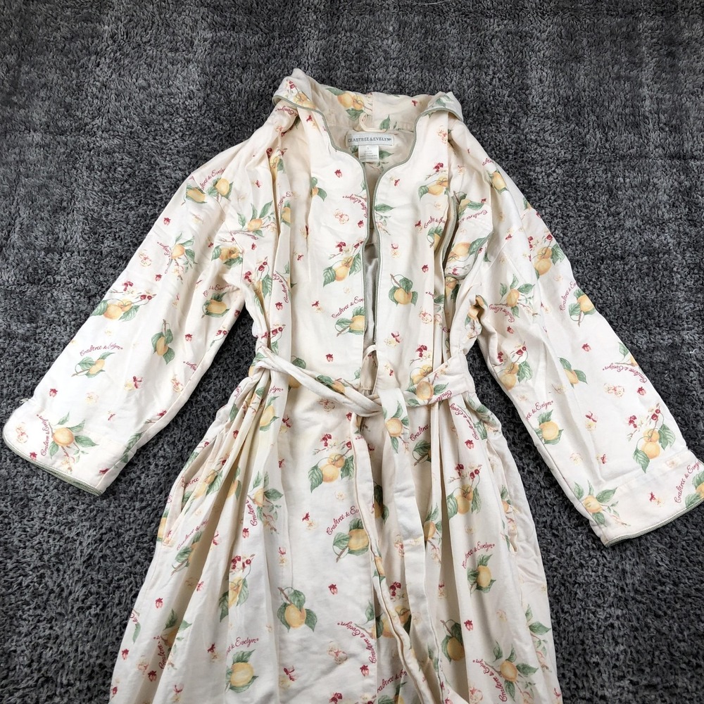 Crabtree & Evelyn Robe Womens Small White Cotton Kimono Belted Lemon Floral - Picture 2 of 13